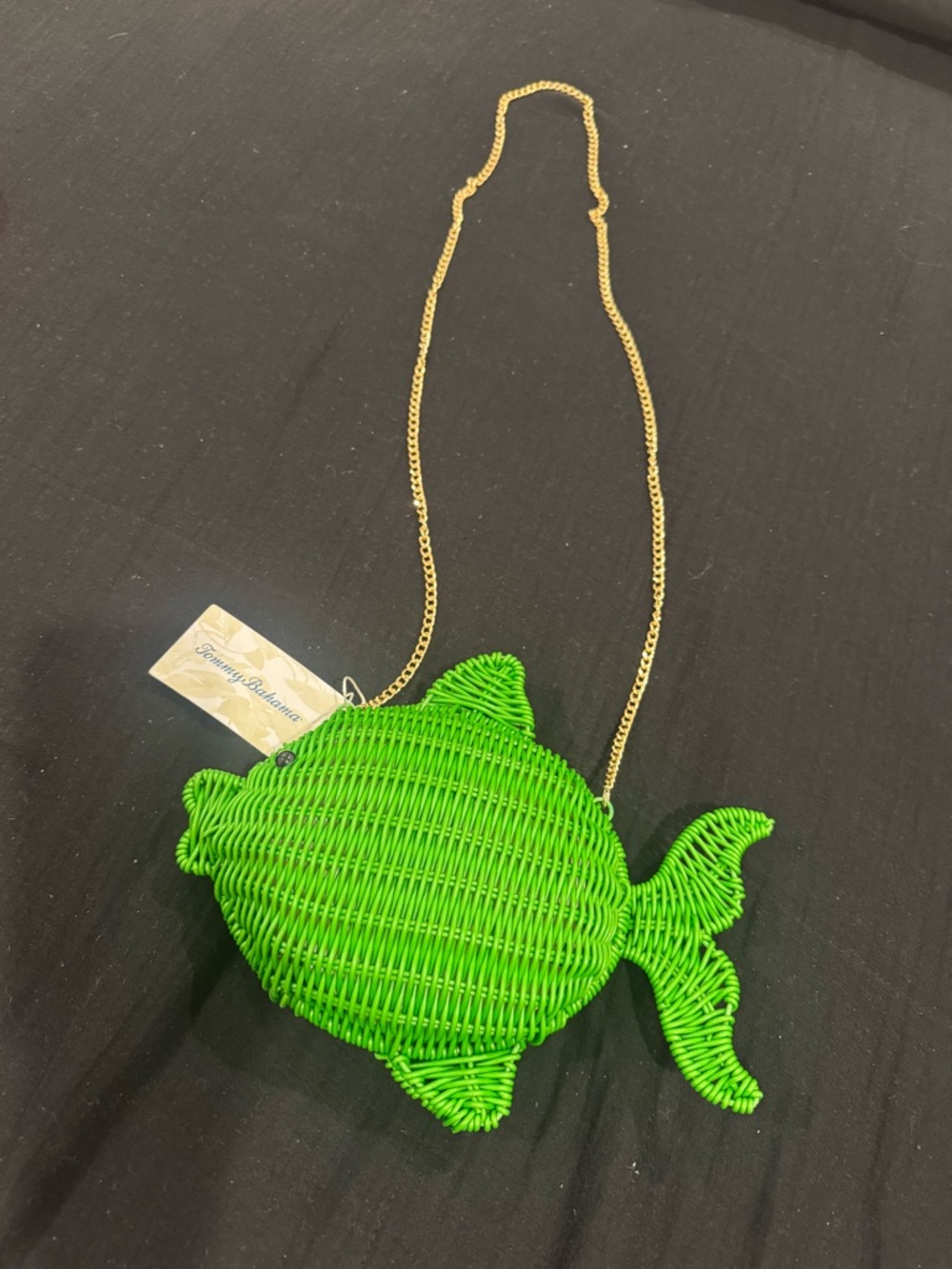 Tommy Bahama unique, rare Green Fish Woven Crossbody with Gold Chain-SO FUN🐠